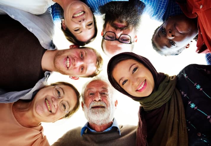 People of different ages and nationalities having fun together