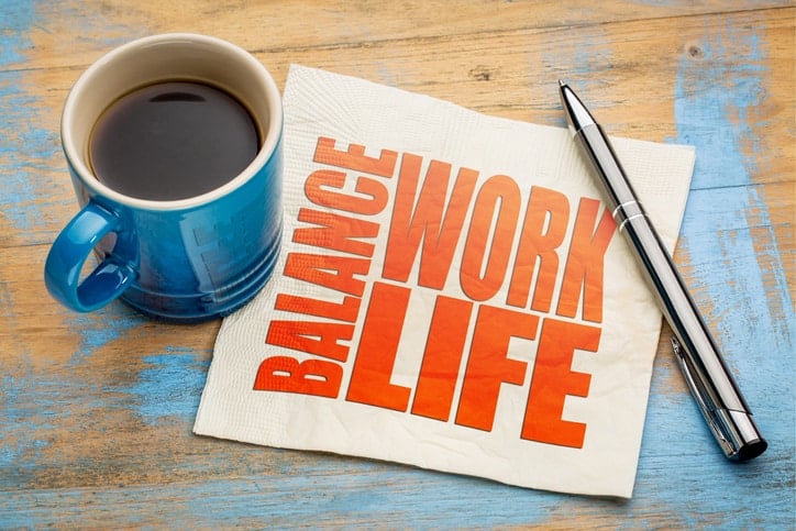 life work balance concept - word abstract on a napkin with a cup of espresso coffee